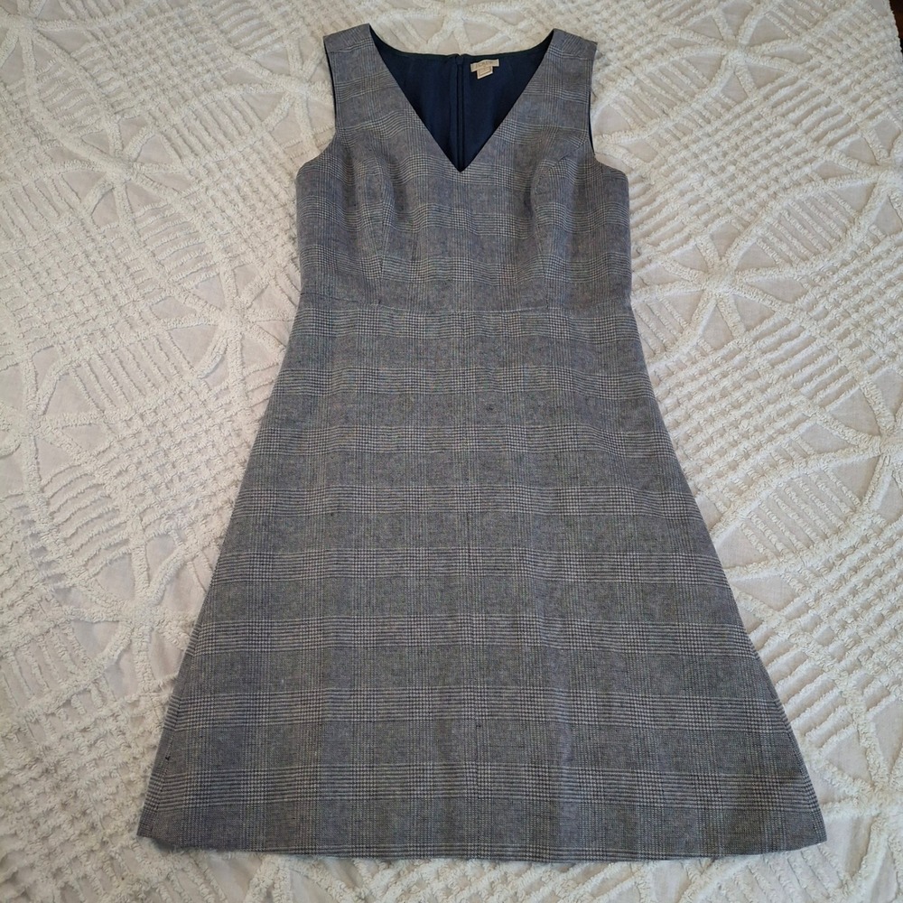 J.Crew Women 4 Dress Grey Glen Plaid V-Neck Sleeveless A-Line Lined G6421